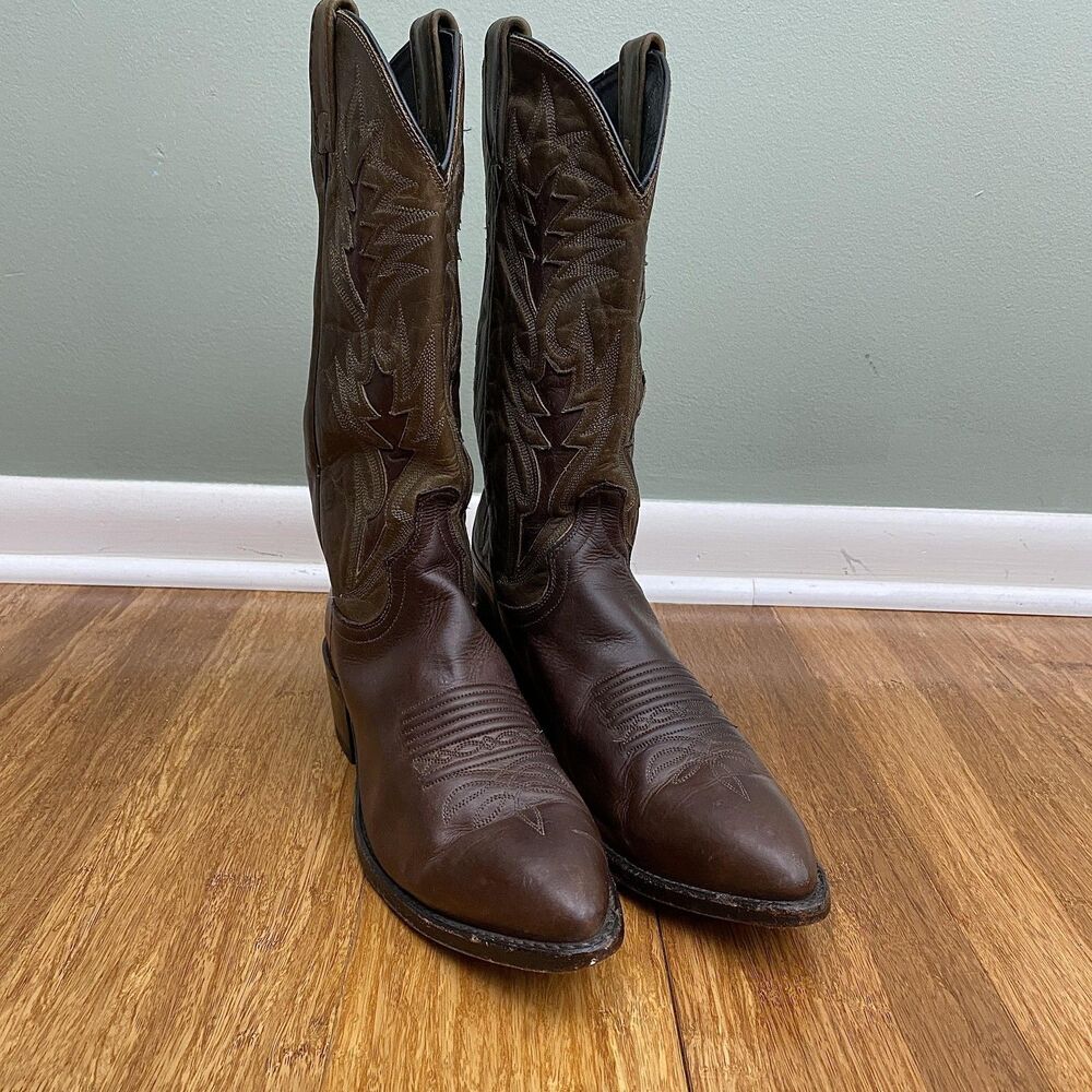 Dan Post Leather Cowboy Boots Mens 10 Brown Snip Toe Western Vintage 90s